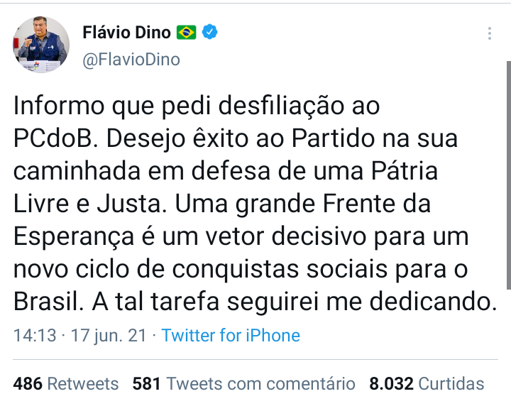Flávio Dino entrega carta de desfiliação do PCdoB e segue rumo ao PSB