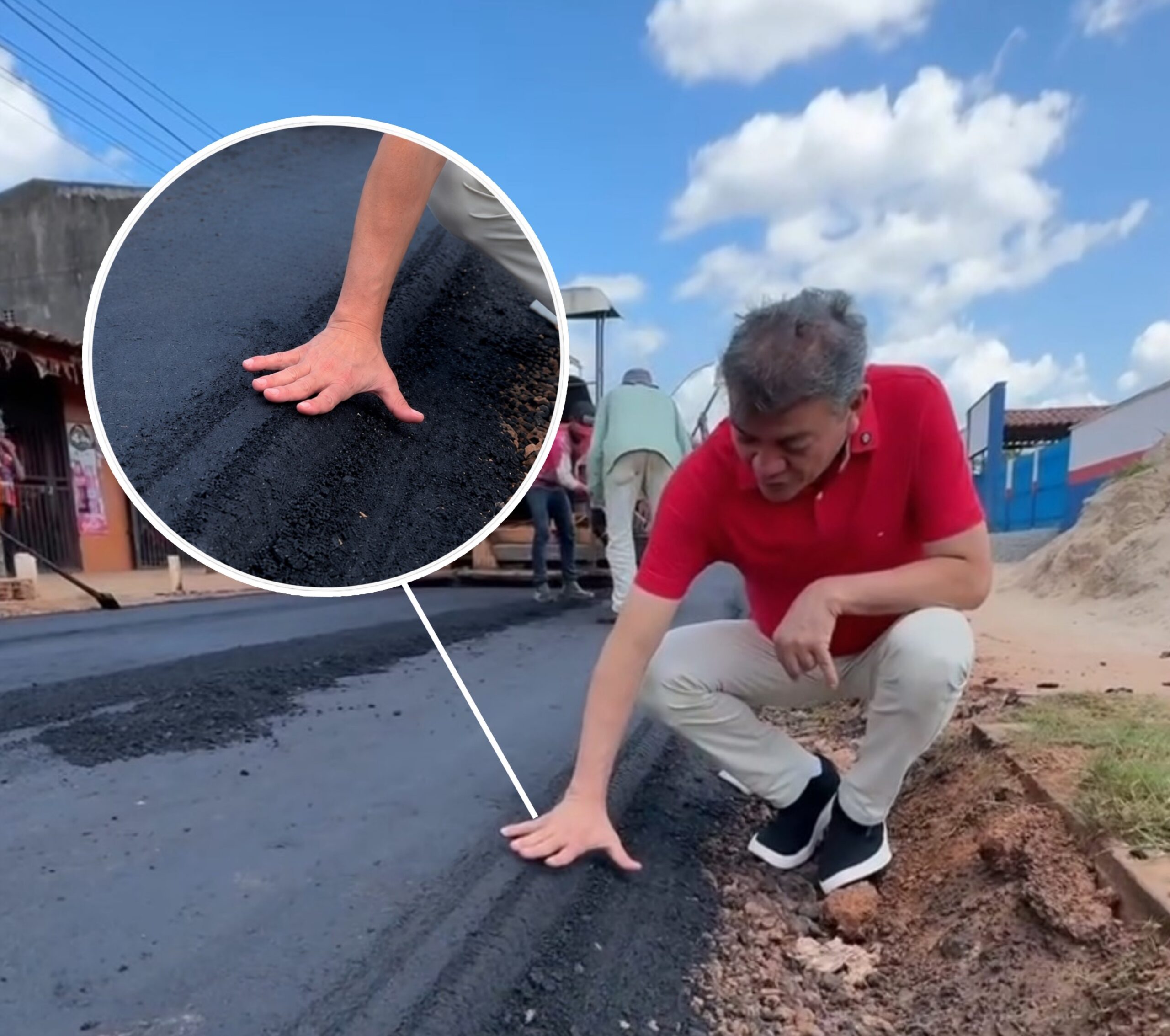 Prefeito do MA tenta enganar o povo medindo asfalto raso e dizendo que tem “um palmo”